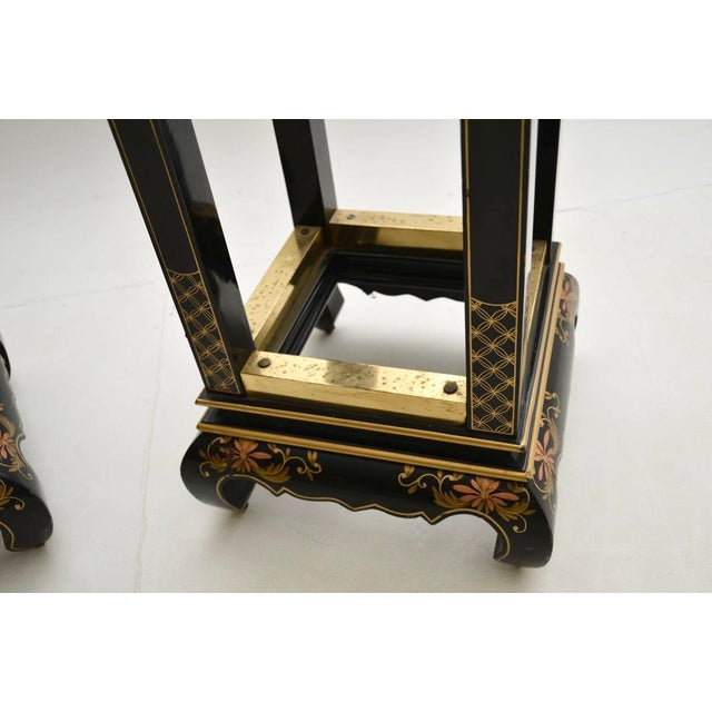 Antique Chinoiserie Lacquered Side Tables with Marble Top, 1950s, Set of 2 For Sale - Image 9 of 10