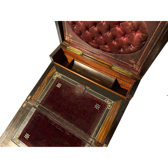 19th Century Victorian English Rosewood Inlaid Abalone Writing Box Lap Desk For Sale - Image 13 of 16