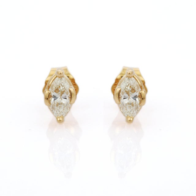 Modern 18k Gold Marquise Dainty Diamond Solitaire Earrings - 2 Pieces For Sale - Image 3 of 6