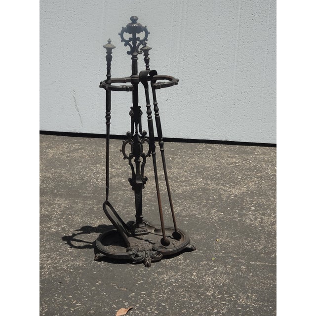 Vintage French Country Black Wrought Iron Set of Two Fireplace Tools For Sale In Los Angeles - Image 6 of 15