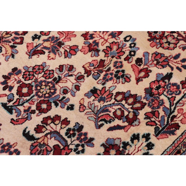 1970s Handmade Ivory Red Floral Oriental Rug 6'2" X 8'8" For Sale - Image 4 of 7