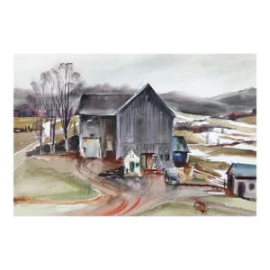 1960s "Large Barn P2.44" Watercolor Painting by Eve Nethercott