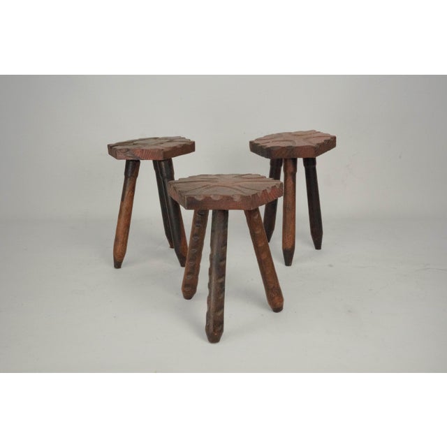 Vintage Brutalist Italian Wooden Stools, 1960s, Set of 3 For Sale - Image 13 of 13