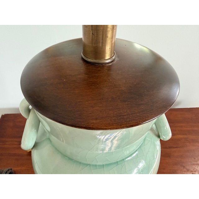 Vintage Frederick Cooper Crackle-Glazed Celadon Porcelain Table Lamps For Sale - Image 11 of 14
