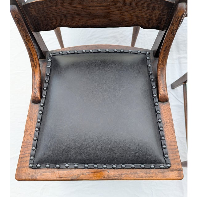 Antique Pressed Back Oak Dining Chairs With Leather Seats - Set of 4 For Sale - Image 15 of 18