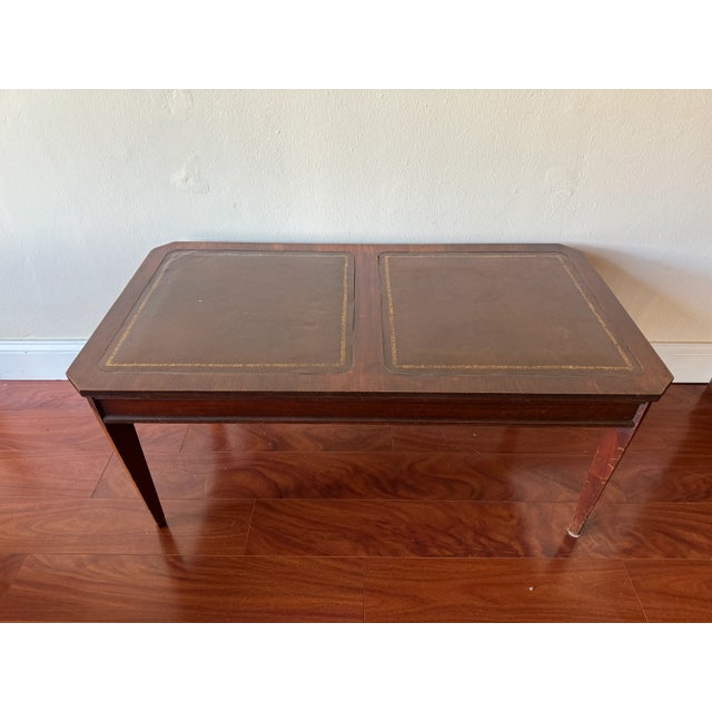 1940s Vintage Regency Style Leather Top Expandable Table For Sale - Image 4 of 6