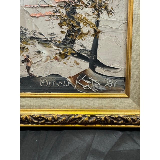 Abstract Morris Katz Signed 1981 Original Landscape Oil Painting 8x10 Framed Impasto VTG For Sale - Image 3 of 7