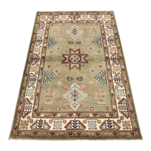 Kazak Rug 4’1” X 6′ Brown Wool Tribal Hand-Knotted Oriental Carpet