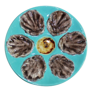 Mid Century French Faience Aqua Blue Turquoise Ceramic Oyster Plate