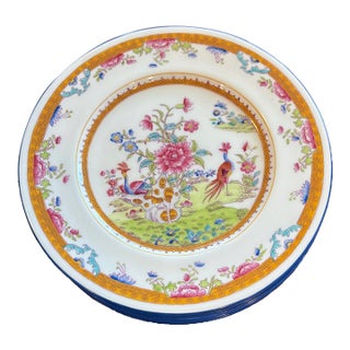 1900s Edwardian English Coalport Chinoiserie Bird & Floral Dinner Plates, Set of 8 For Sale