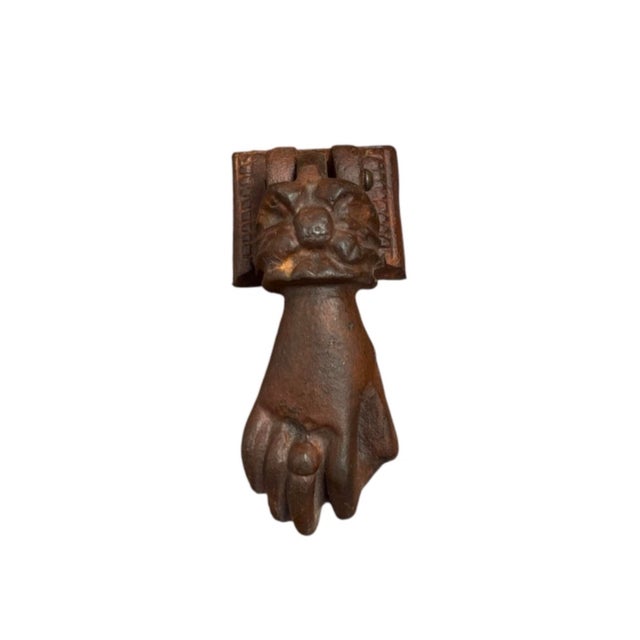 Victorian Vintage Cast Iron Hand Door Knocker - Antique Victorian Style Architectural Hardware For Sale - Image 3 of 12