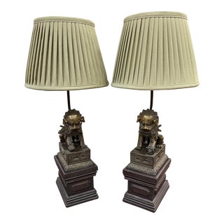 1920s Bronze Foo Dog Lamps, a Pair For Sale