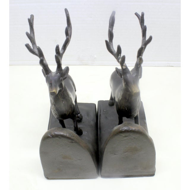 Bookend Pair – Midwest of Cannon Falls Cast Metal Lodge-Style Stag Deer 1970s For Sale - Image 9 of 14