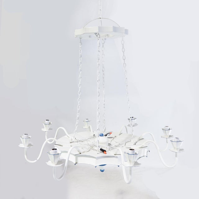 Metal Vintage Handmade White and Blue Iron 8-Light Pendant Chandelier For Sale - Image 7 of 10