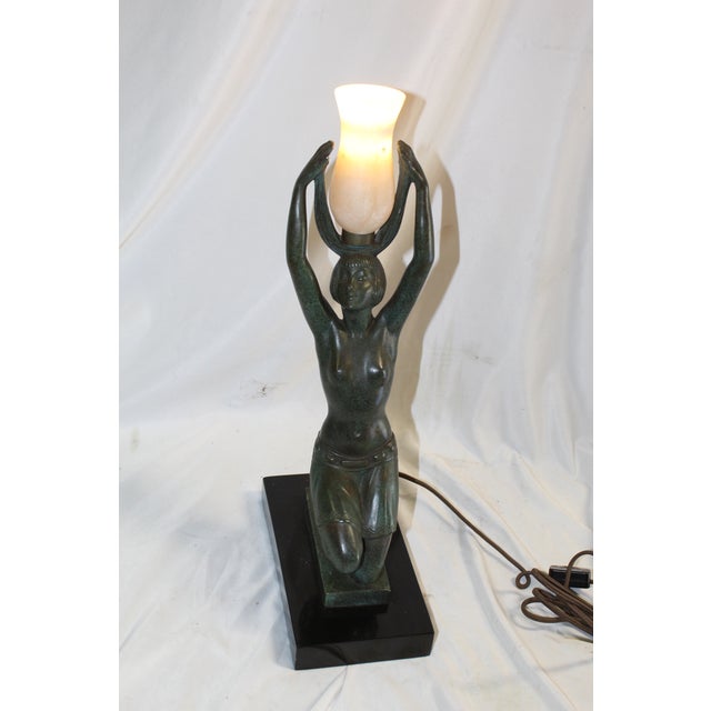 Mid-Century Modern Art Deco Lady Lamp, Bronze & Alabaster For Sale - Image 11 of 12