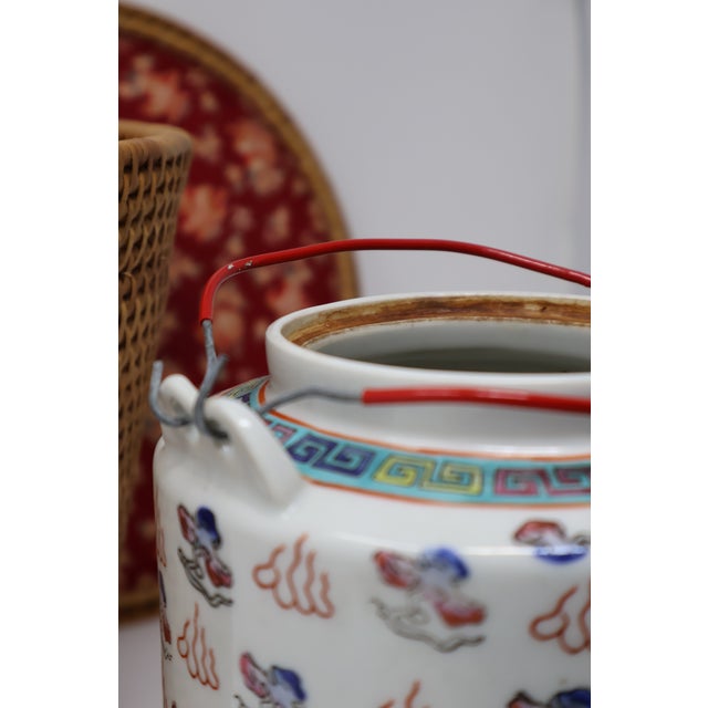 Antique Chinese Dragon & Phoenix Porcelain Teapot With Fitted Warming Basket For Sale - Image 11 of 18