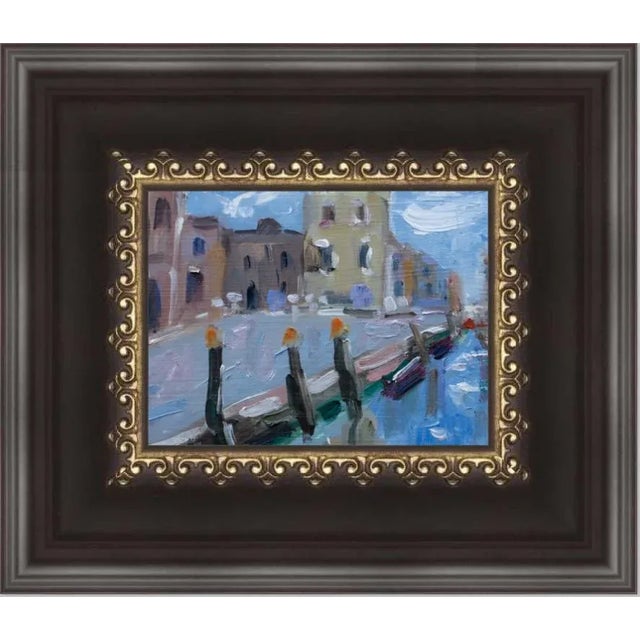 Wood Modern Abstract Seascape, Canal in Venice Oil Painting For Sale - Image 7 of 9