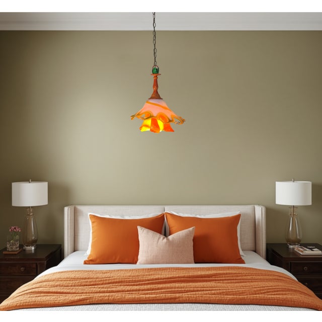Murano Art Glass Looped Abstract Orange White Pendant Light For Sale In New York - Image 6 of 18