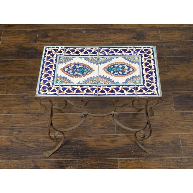 Midcentury Italian Wrought-Iron Coffee Table with Tile Top and Scrolling Base For Sale - Image 9 of 11