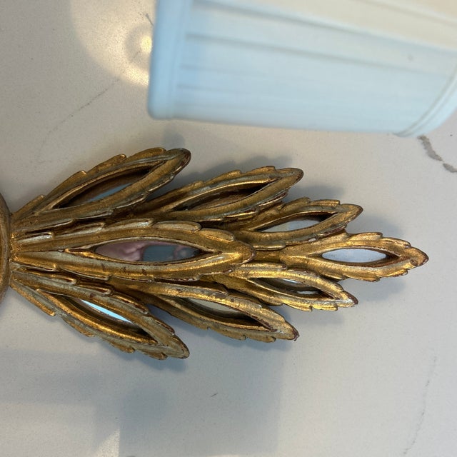 Vintage Mid-Century Italian Giltwood & Mirror Wheat Sheaf Two-Light Wall Sconces - a Pair For Sale - Image 12 of 12