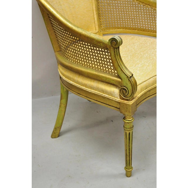 Wood Vintage Italian Hollywood Regency Gold Gilt Barrel Back Cane Lounge Chairs, Pair For Sale - Image 7 of 12