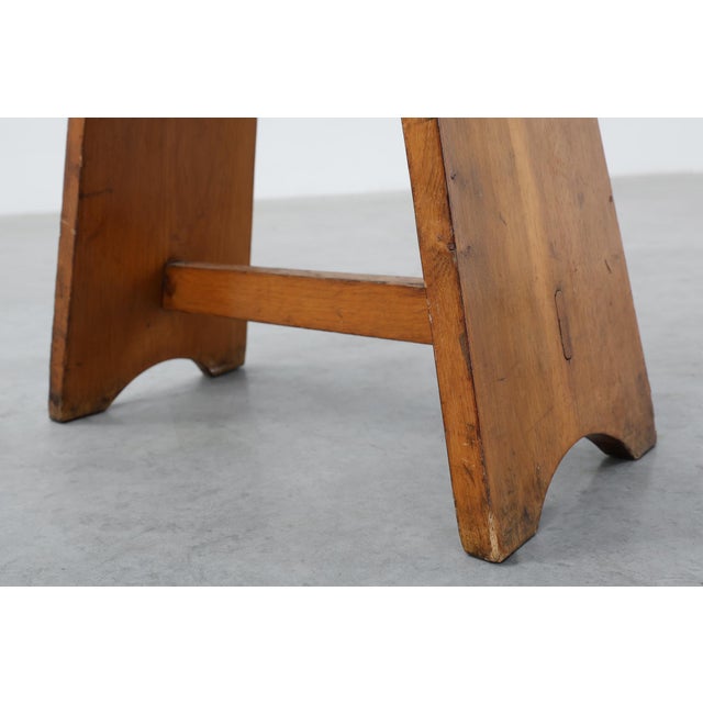 Rustic Pine Stool with Cut-Out Trestle Legs, Sweden, 1920 For Sale - Image 9 of 17