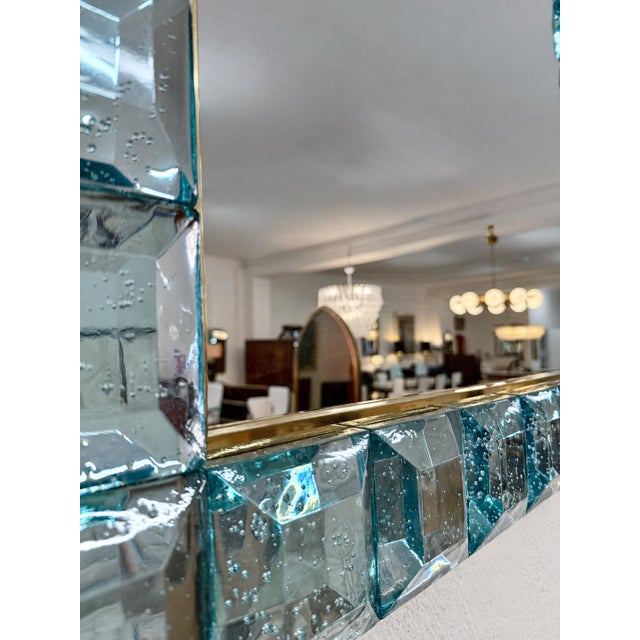 Handmade Aqua-Blue Murano Glass Cube Mirrors with Brass Frame, 2000s, Set of 2 For Sale - Image 6 of 11