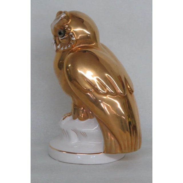 Vintage Estatuaria Portugal Porcelain Gold Owl Figurine For Sale - Image 12 of 13