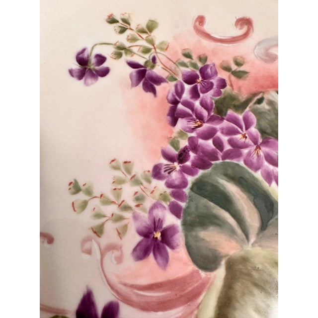 Ceramic French Antique Limoges Hand Painted Cake Plate Floral Double Handled Porcelain For Sale - Image 7 of 10