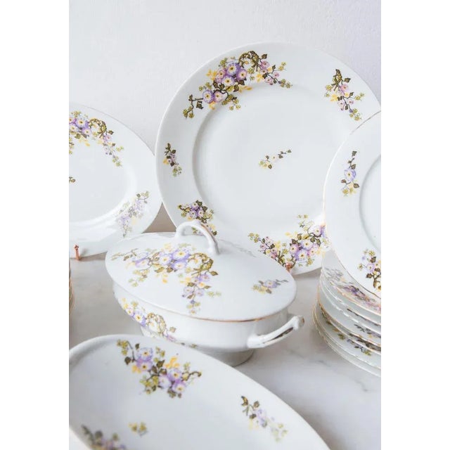 Ceramic Porcelain Dishes with Flowers from Limoges, 1940s, Set of 36 For Sale - Image 7 of 10