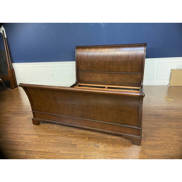 Brown Traditional King Size Mahogany Sleigh Bed by Leighton Hall - Showroom Sample For Sale - Image 8 of 11