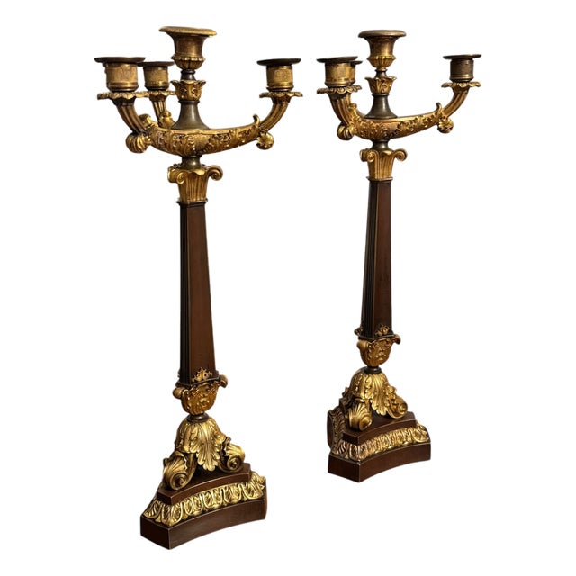 French Empire Gilt Bronze Candelabras, Set of 2 For Sale