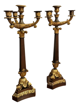 French Empire Gilt Bronze Candelabras, Set of 2