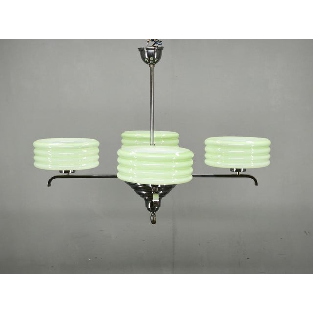 Art Deco Green Opaline Glass Chandelier, Former Czechoslovakia, 1930s For Sale - Image 12 of 14