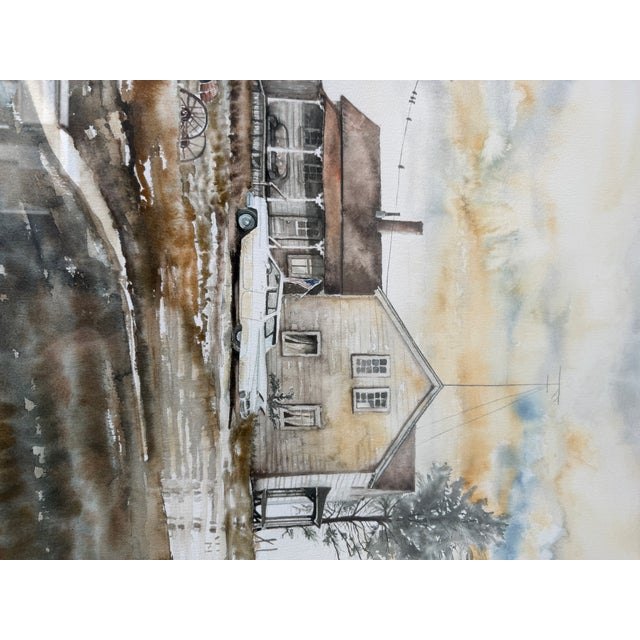 1970s Jamie McElhiney Original Farmhouse Landscape Watercolor Painting, Framed For Sale - Image 11 of 12