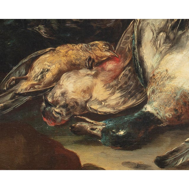 Giovanni Crivelli, Still Life with Dog and Game in a Rural Landscape, 1800s, Oil on Canvas, Framed For Sale - Image 7 of 11