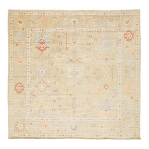 Serene Sage & Coral Modern Oushak Style Handmade Wool Rug 10x10