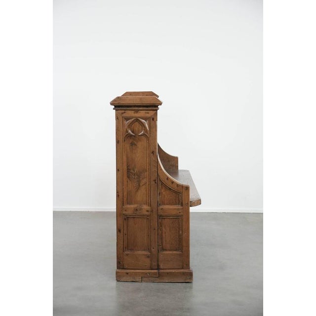 Antique Gothic Style Oak Church Pew with Carvings For Sale - Image 3 of 18