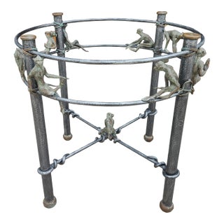 Vintage Maitland-Smith Dining Table Bronze Monkey Decor Brass Accents For Sale