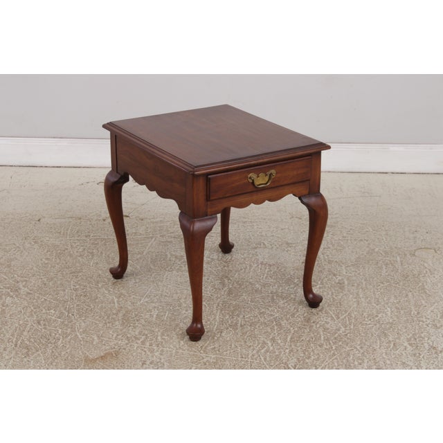 Queen Anne Pair of Henkel Harris Cherry 1 Drawer End Tables For Sale - Image 3 of 16