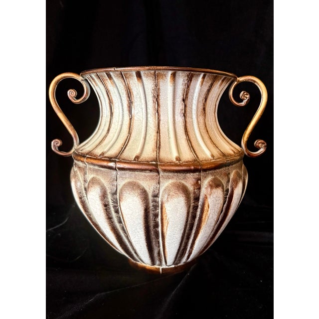 Rustic Grecian Style Metal Vase For Sale - Image 3 of 12