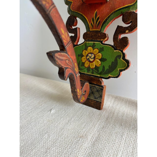 Late 19th Century Antique European Hand Painted Wood Folk Art Candle Sconces- a Pair For Sale - Image 5 of 17