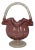 19th Century Victorian Cranberry Glass Basket: Ruffled Edge, Clear Handle, 13" Tall For Sale