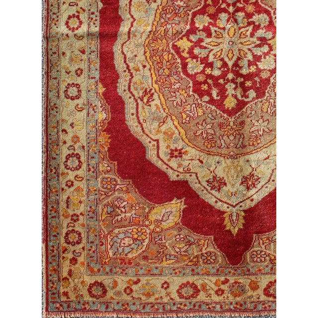 Turkish Red and Cream Antique Turkish Ladik Rug With Floral Medallion For Sale - Image 3 of 7