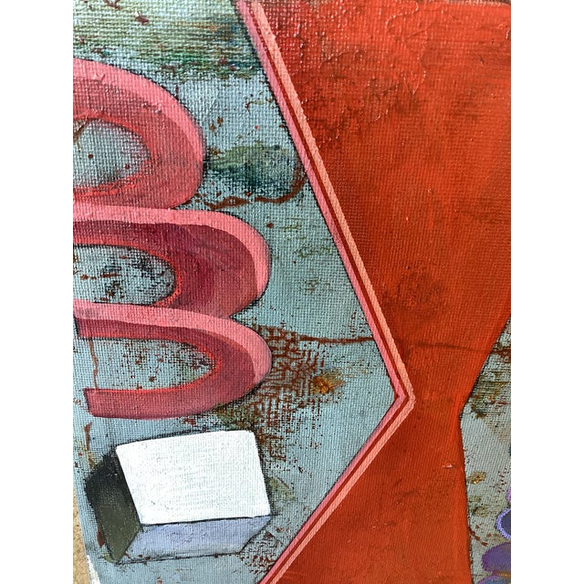 Abstract Geometric Painting Orange Blue Mid Century Modern Wall Art 8x8 For Sale In Los Angeles - Image 6 of 8