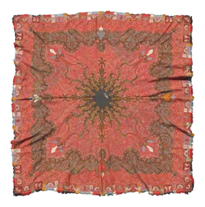 Antique Handmade Paisley Textile Shawl in Red and Brilliant Border