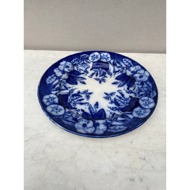 Victorian 19th Century French Blue & White Morning Glory Plate Vieillard Bordeaux For Sale - Image 3 of 6