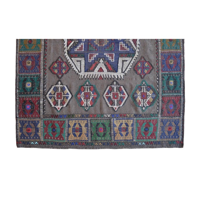 Vintage Sofreh Aghd Wedding Spread, Embroidered Tablecloth, Unique Turkish Rug Table Decor 4x6 Ft Approx For Sale - Image 9 of 11