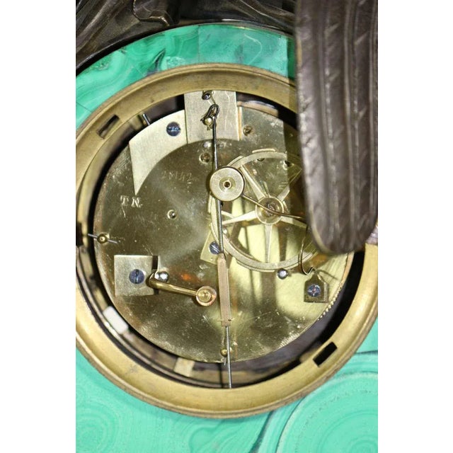 Traditional Circa 1828 Tycoon's Russian Empire French Movement Gilt Bronze Malachite Clock For Sale - Image 3 of 8