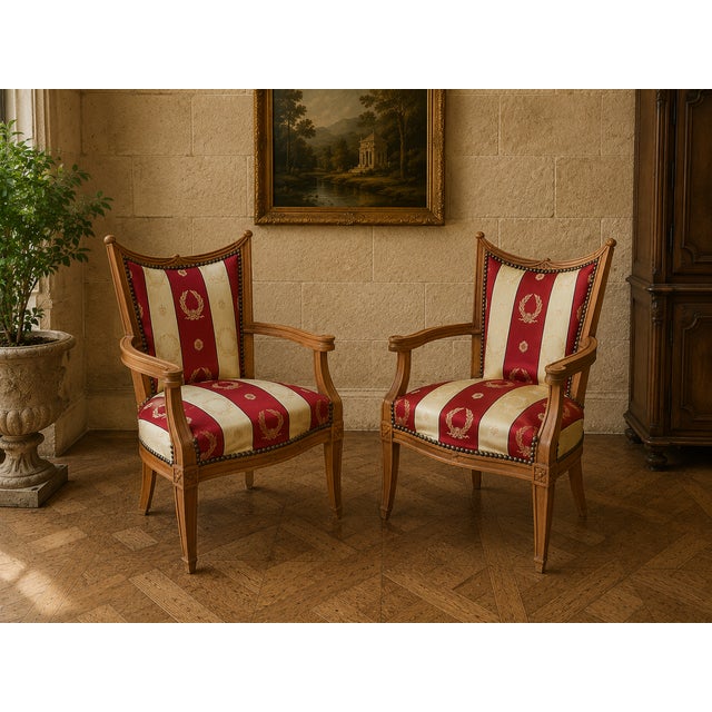 1920s Empire Style Children's Gondola Chairs in Cherrywood with Saber Legs and Curved Front Legs, 1920s, Set of 2 For Sale - Image 5 of 5